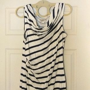 Loft stripped dress with ruffles scoop neck
